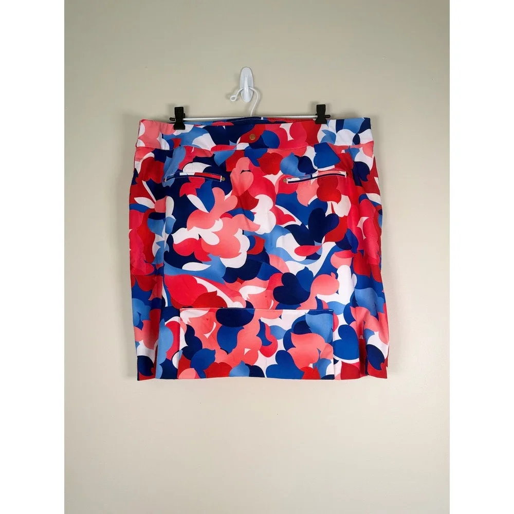 EP New York Women XL Red‎ White Blue Abstract Floral Golf Tennis Active Skort